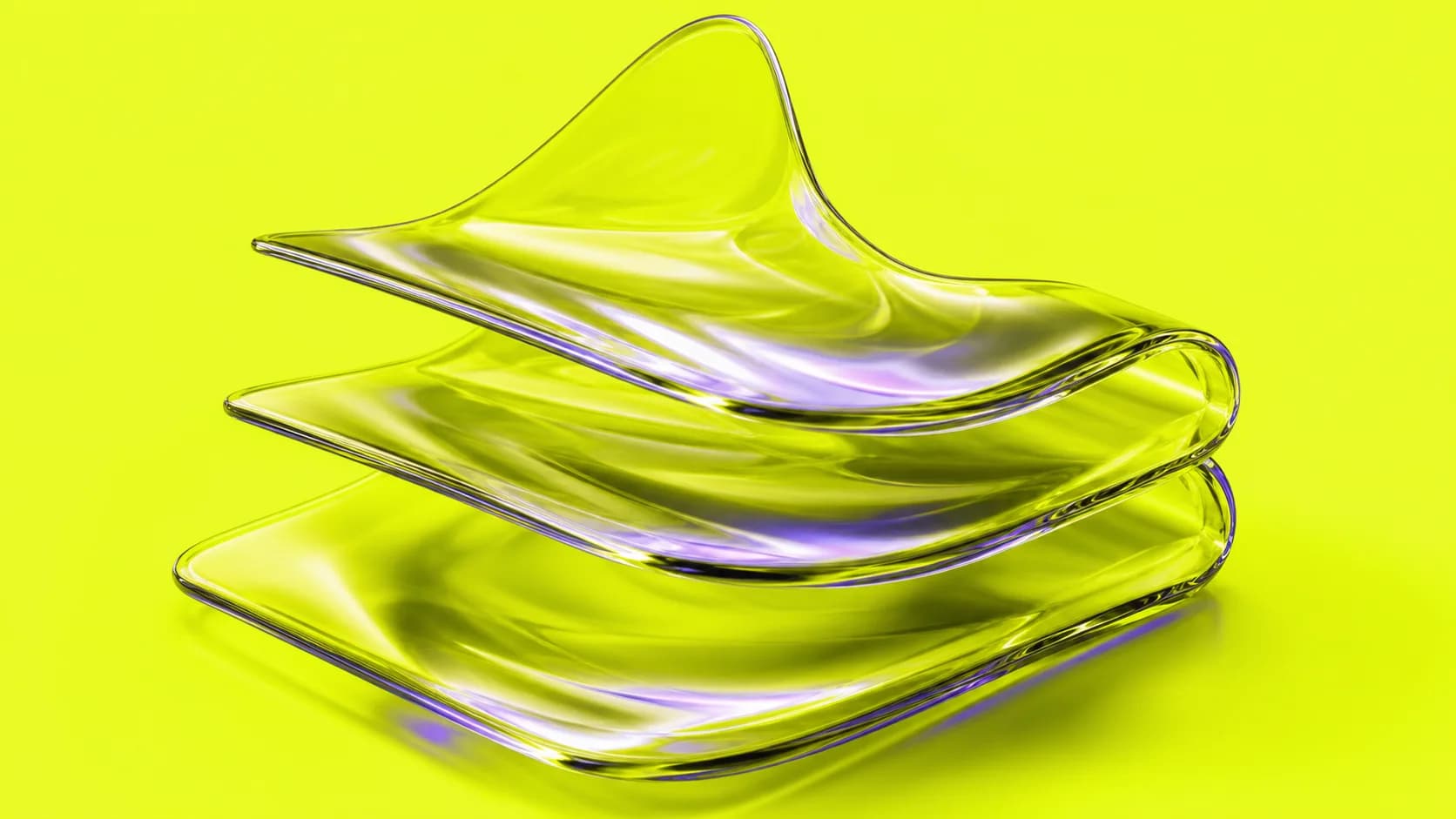Three translucent glass forms stacked on a citron background, representing a creator product ladder